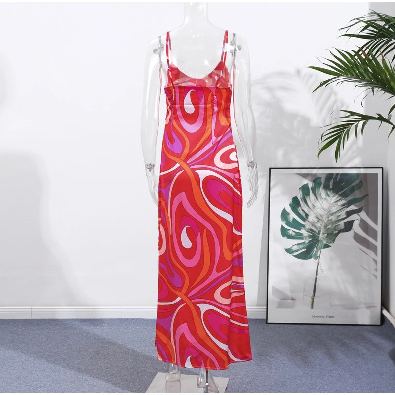 KK Chic Print Sling Long Dress