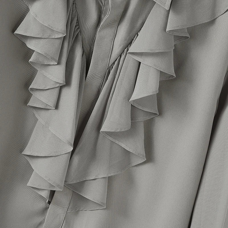 INCERUN Unisex Shirt Solid Color Ruffle Lapel Long Sleeve Casual Unisex Clothing Loose Elegant Streetwear 2025 Fashion Male Shirts