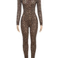 KK See Through Leopard Mesh Jumpsuits