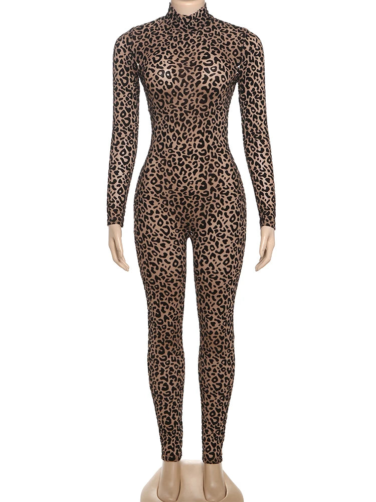 KK See Through Leopard Mesh Jumpsuits