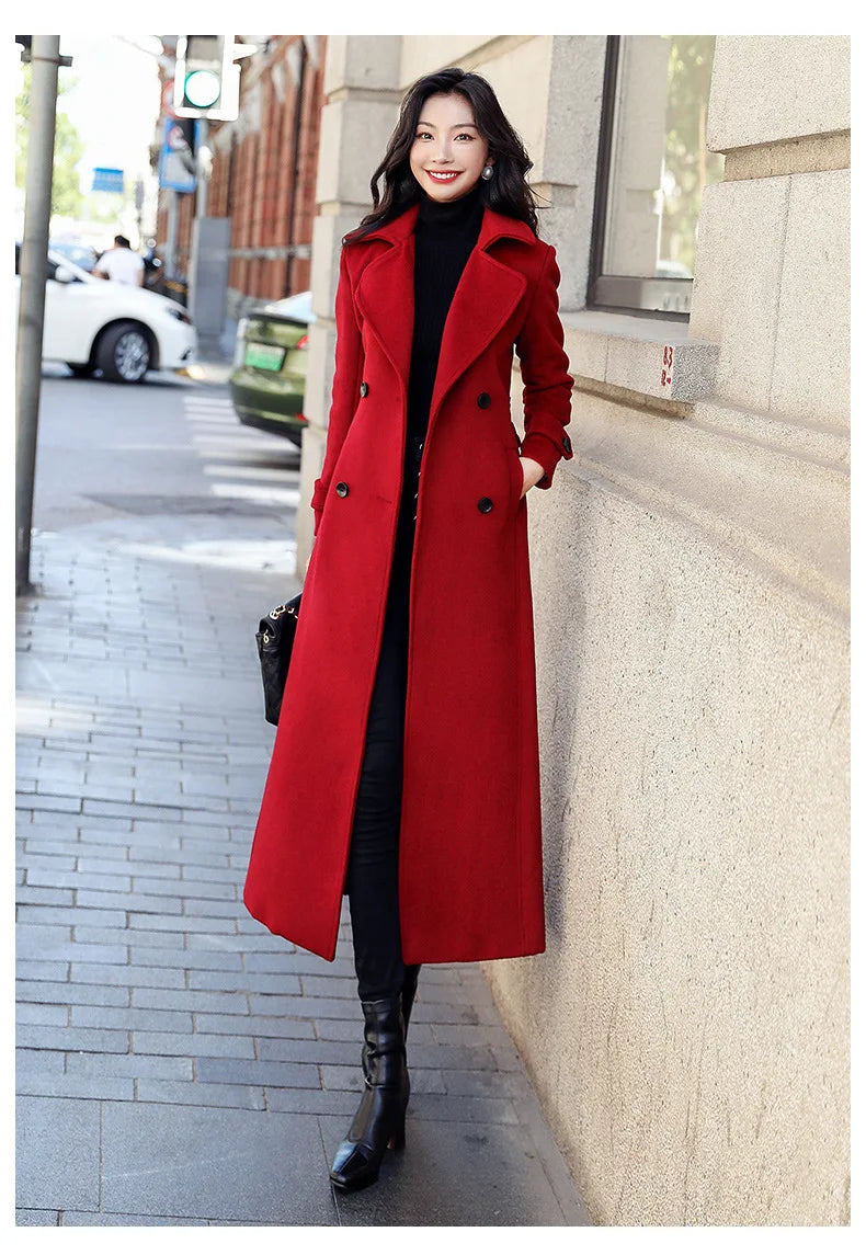 Womens Double Breasted Long Coat