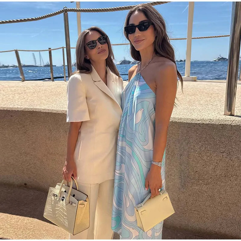 KK Chic Print Sling Long Dress