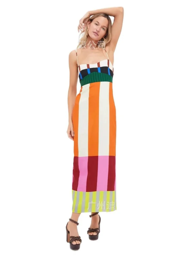 KK Elegant High Waist Spaghetti Strap Dress