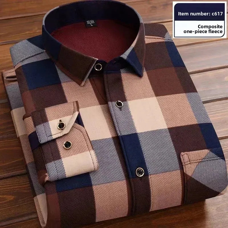 KK Men's Thick Warm Long Sleeve Plaid Shirts