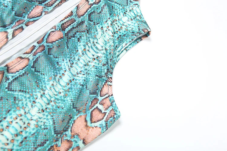 kliou Stunning Snake Print Women Jumpsuits Attractive Halter Stand Collar Hollow Backless Slim Overalls Female Midnight Clubwear