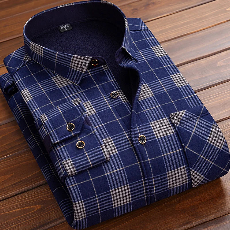 KK Men's Thick Warm Long Sleeve Plaid Shirts