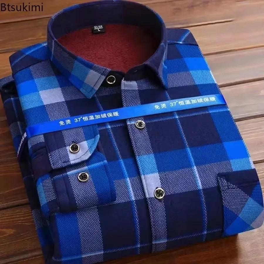 KK Men's Thick Warm Long Sleeve Plaid Shirts
