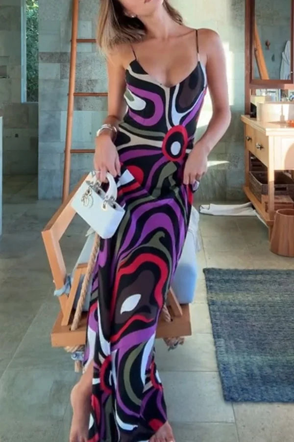 KK Chic Print Sling Long Dress