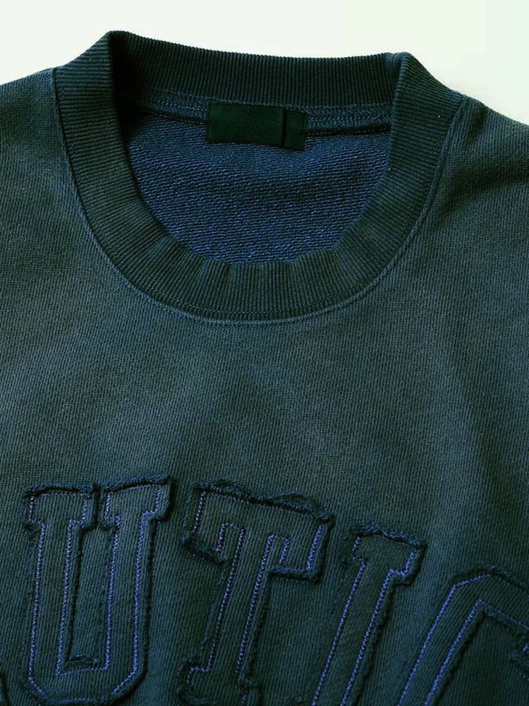 Heavyweight Waed round Ne Embroidered Sweatirt Men's Loose y Retro Loop Head over irt Casual Long Sve T-irt