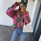 KK Jacquard Knitted Coat V-neck