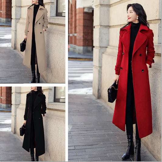 Womens Double Breasted Long Coat