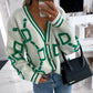 KK Jacquard Knitted Coat V-neck