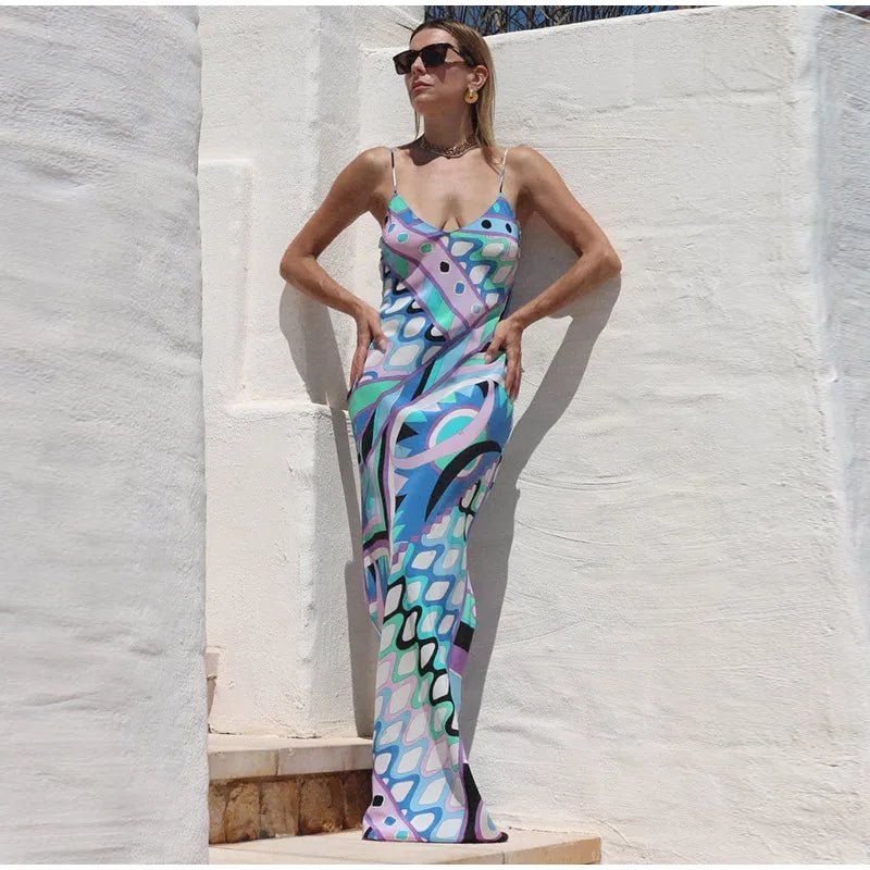 KK Chic Print Sling Long Dress