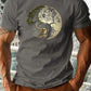 Men's summer 100% pure cotton fashionable casual loose sports yin-yang tree pattern print round neck short sleeved T-shirt top