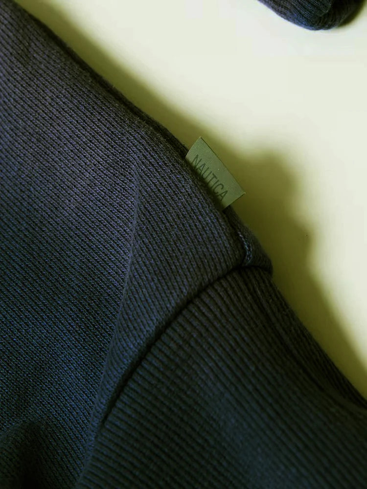 Heavyweight Waed round Ne Embroidered Sweatirt Men's Loose y Retro Loop Head over irt Casual Long Sve T-irt