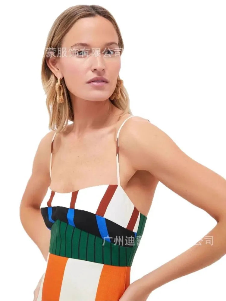 KK Elegant High Waist Spaghetti Strap Dress