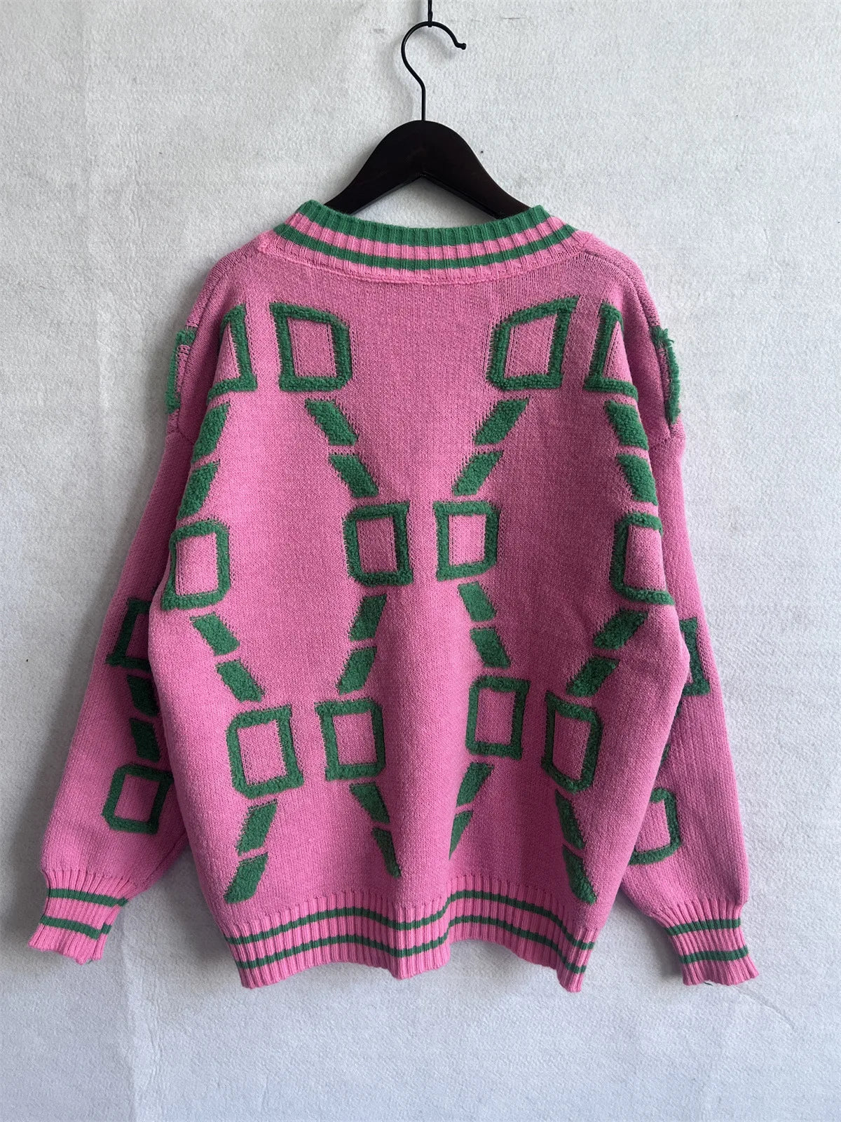 KK Jacquard Knitted Coat V-neck