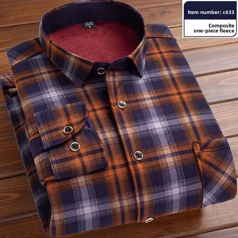 KK Men's Thick Warm Long Sleeve Plaid Shirts