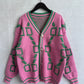 KK Jacquard Knitted Coat V-neck