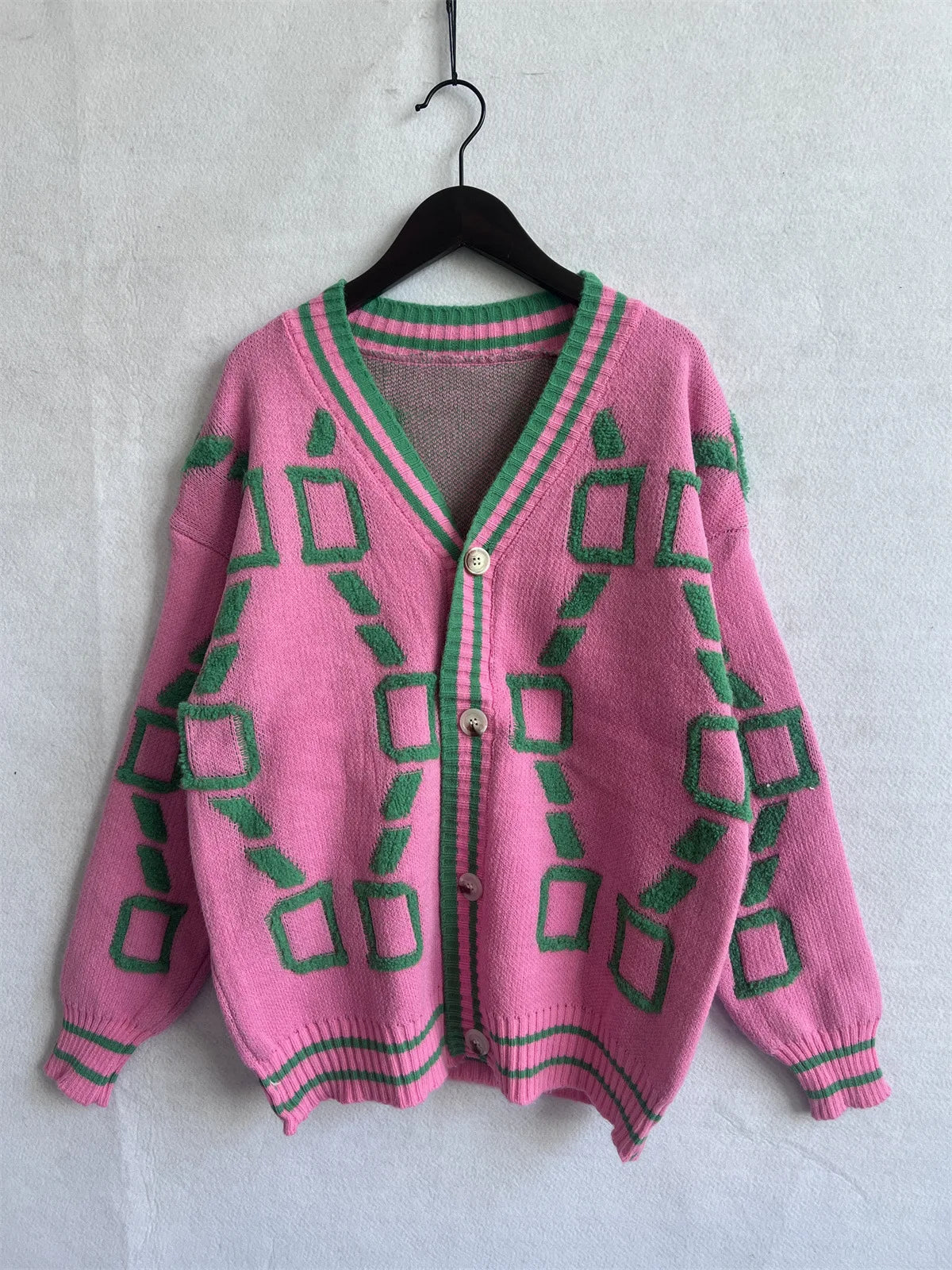 KK Jacquard Knitted Coat V-neck