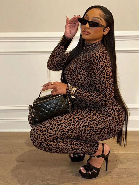 KK See Through Leopard Mesh Jumpsuits