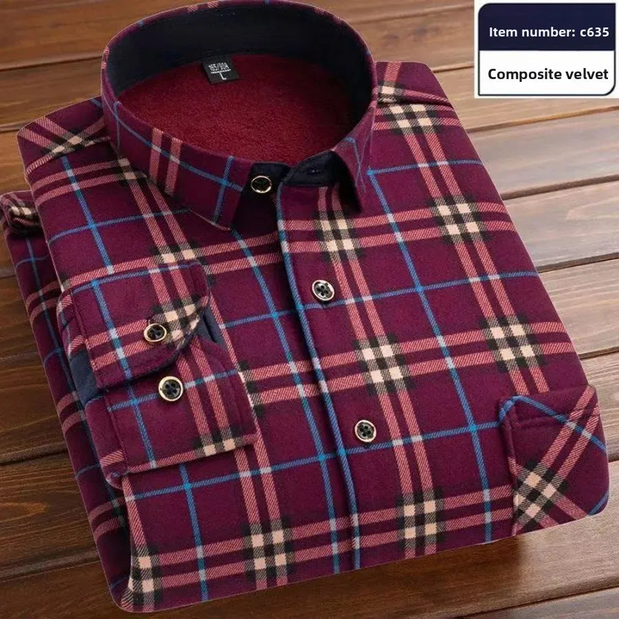 KK Men's Thick Warm Long Sleeve Plaid Shirts