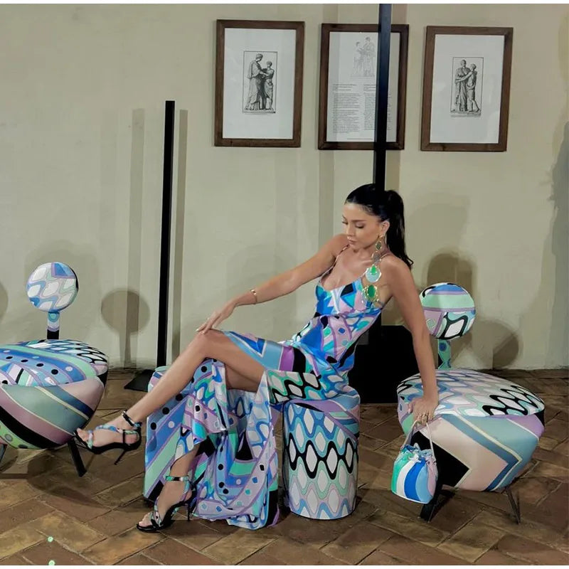 KK Chic Print Sling Long Dress