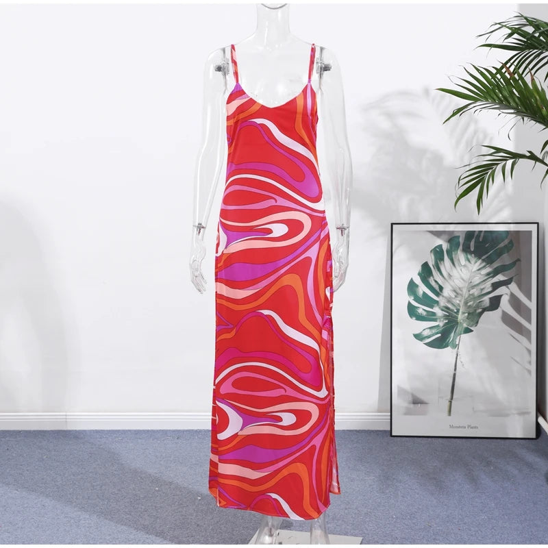 KK Chic Print Sling Long Dress