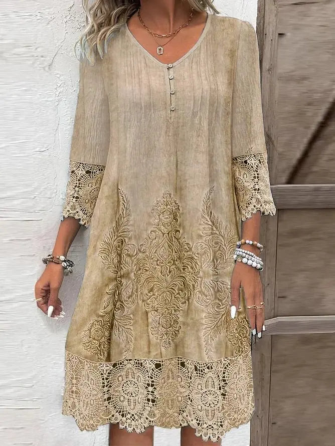 KK Pattern Lace Splicing Hollowed Out Mini Dress