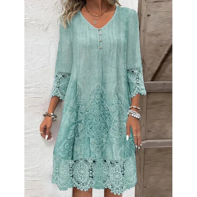 KK Pattern Lace Splicing Hollowed Out Mini Dress