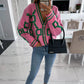 KK Jacquard Knitted Coat V-neck