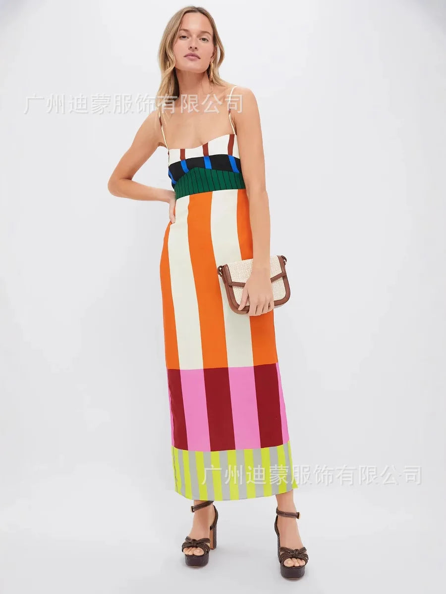KK Elegant High Waist Spaghetti Strap Dress