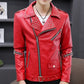 Men Slim Fit Rivet Oblique Zipper Leather Jacket Youth
