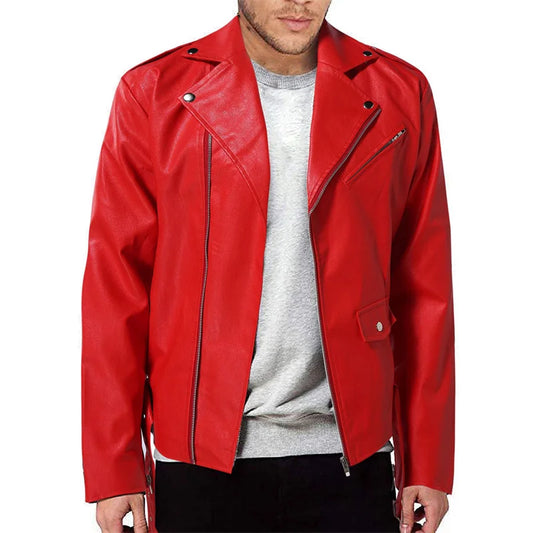 Men Oblique Zipper Biker Coats