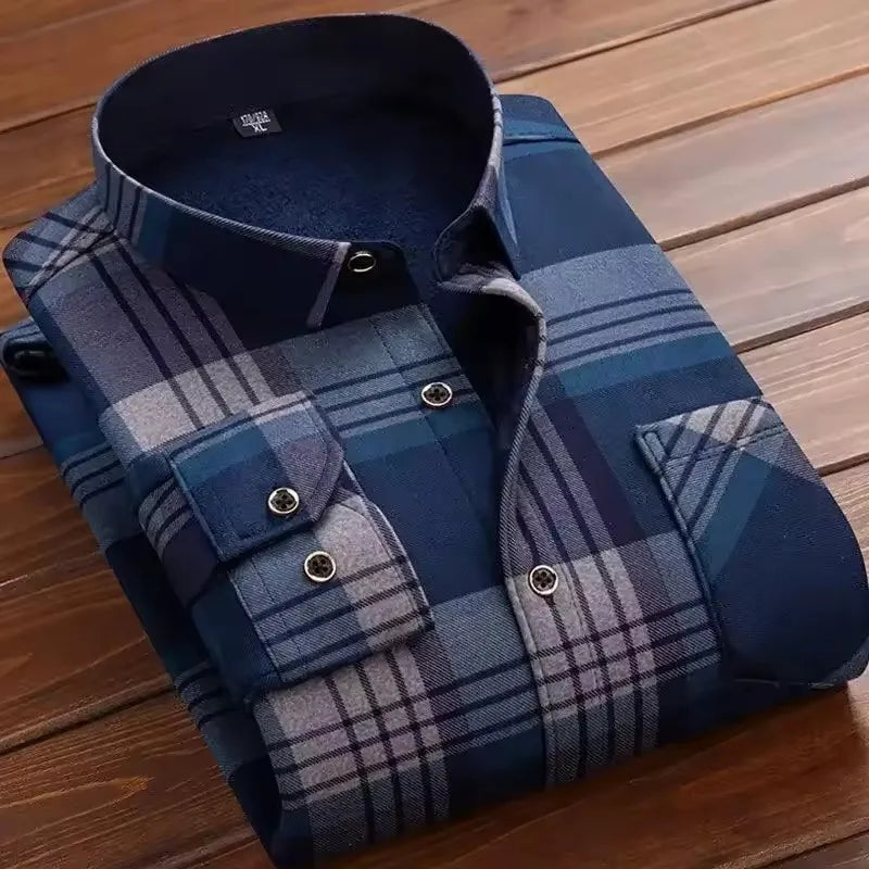 KK Men's Thick Warm Long Sleeve Plaid Shirts