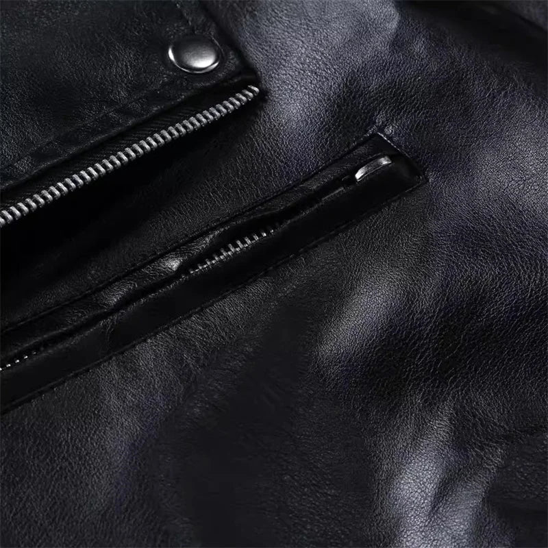 Men Oblique Zipper Biker Coats