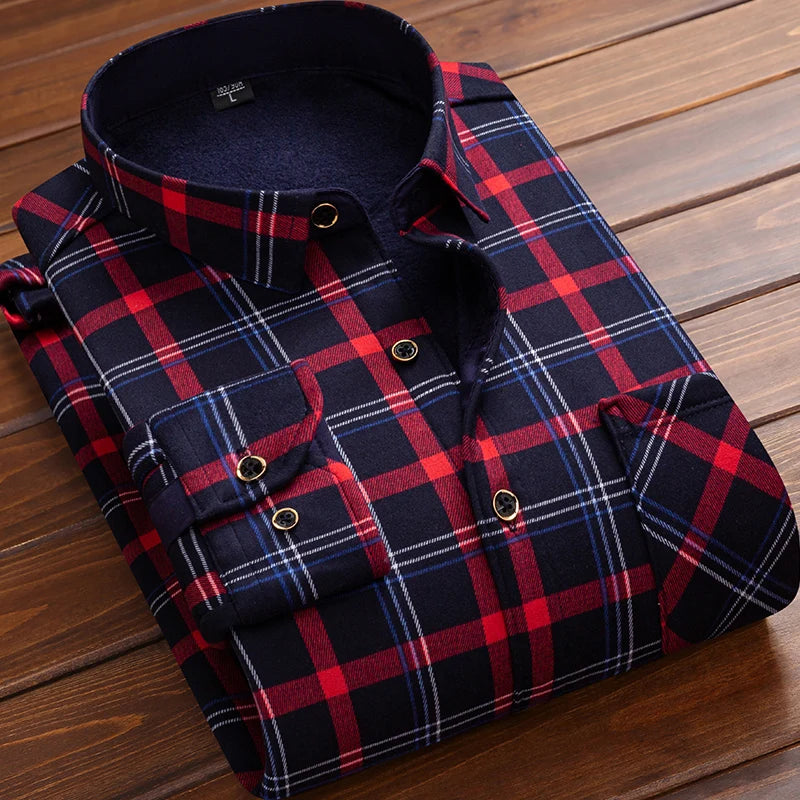 KK Men's Thick Warm Long Sleeve Plaid Shirts