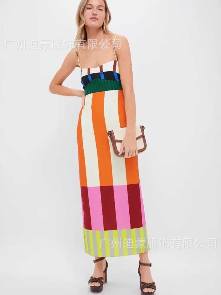 KK Elegant High Waist Spaghetti Strap Dress