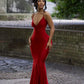 Nibber Red Shiny Spaghetti Strap Maxi Dress Women Solid Sexy Backless Ruched Cleavage Body-shaping Robe Lady Hipster Streetwear