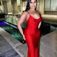 Nibber Red Shiny Spaghetti Strap Maxi Dress Women Solid Sexy Backless Ruched Cleavage Body-shaping Robe Lady Hipster Streetwear