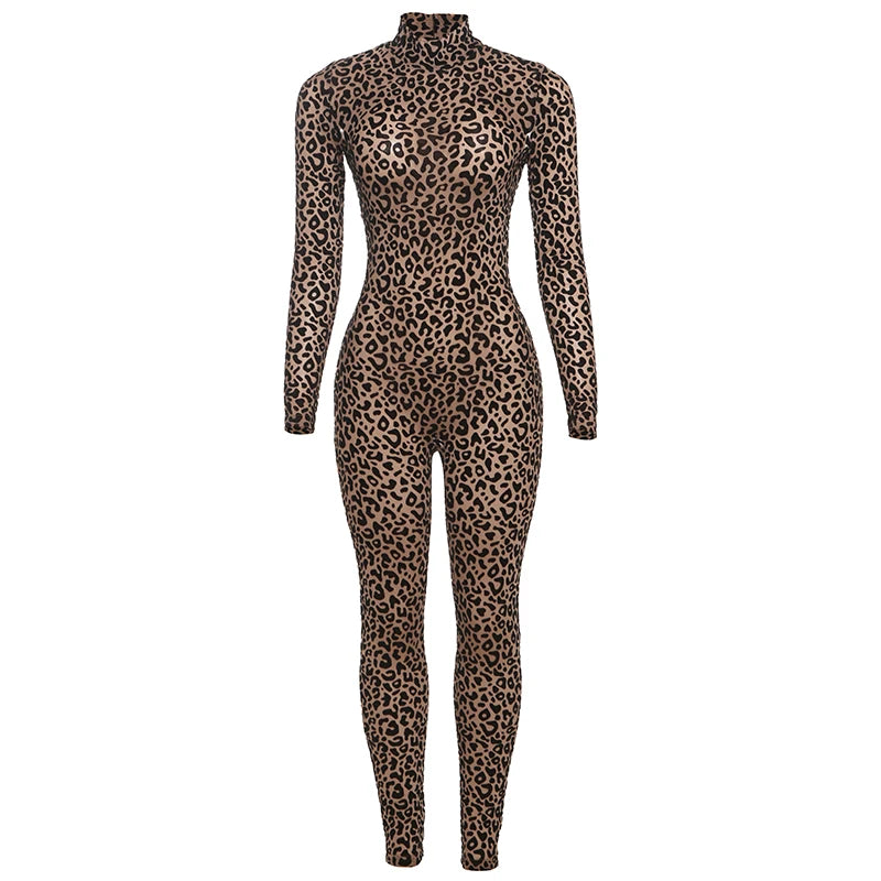 KK See Through Leopard Mesh Jumpsuits