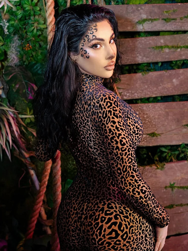KK See Through Leopard Mesh Jumpsuits