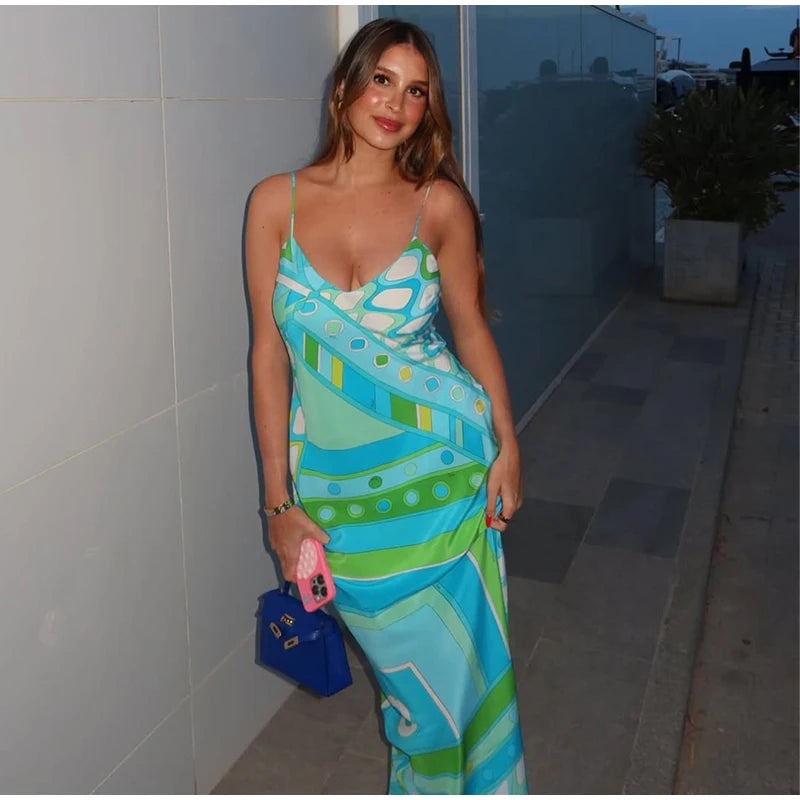 KK Chic Print Sling Long Dress