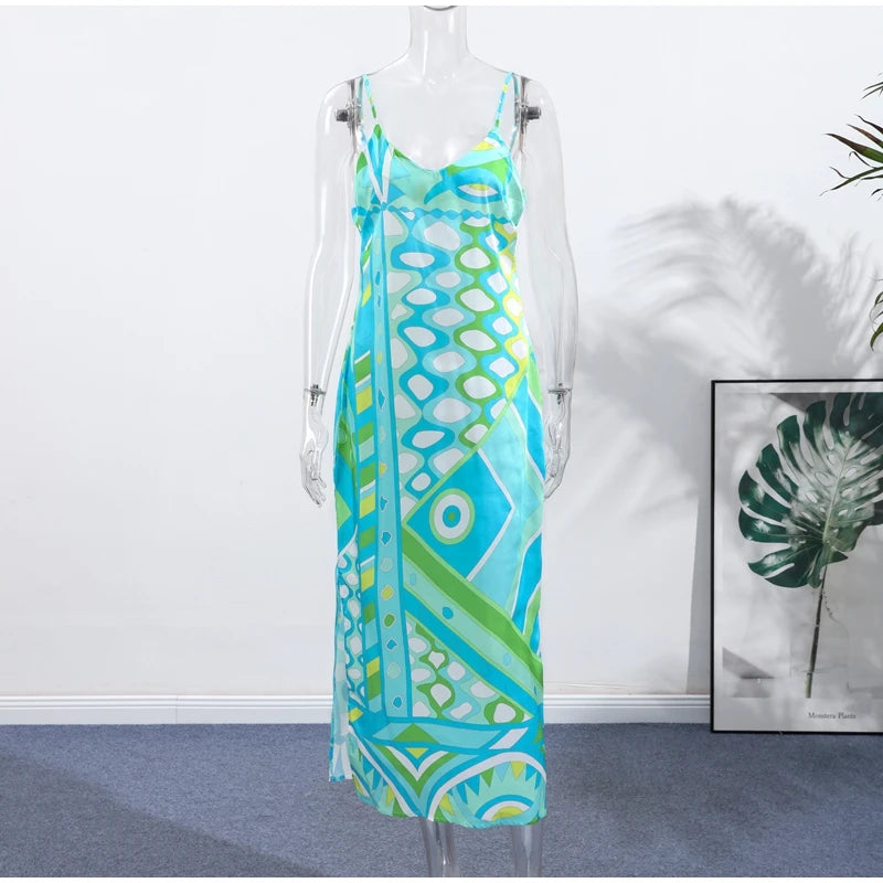 KK Chic Print Sling Long Dress