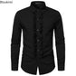 New 2025 Men's Long Sleeve Tuxedo Shirts Fashion Party Wedding Male Dress Shirts Ruffle Pleated Design Solid Shirt Chemise Homme