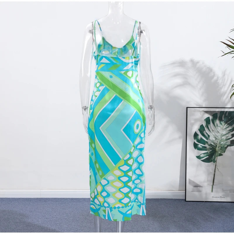 KK Chic Print Sling Long Dress