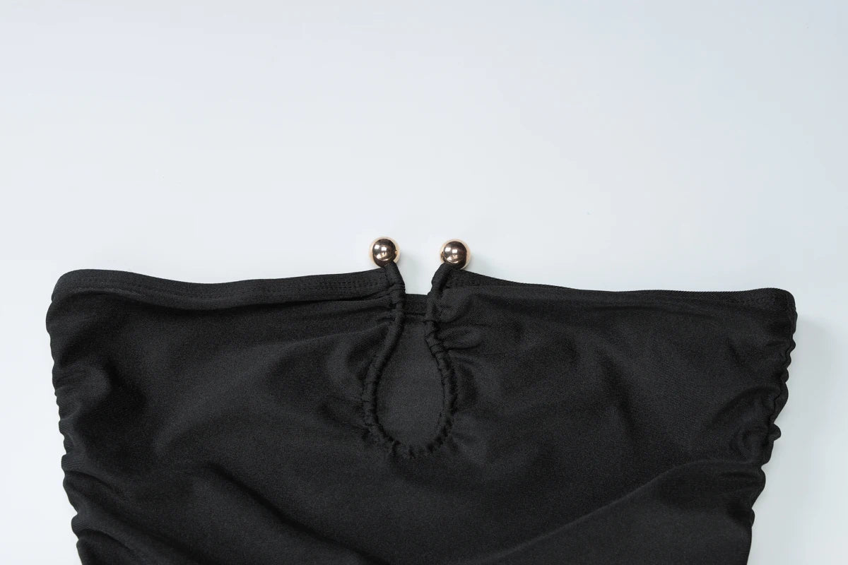 Dulzura Sleeveless Strapless Pleated Maxi Dress With Button Women’S Sexy Elegant Long Dress Party Club Office Spring Summer