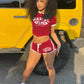 Nibber Tracksuit Letter Print 2 piece Set Women Activity Shorts Sleeve Crop Tops+Biker Shorts Matching Street Stretch Suits