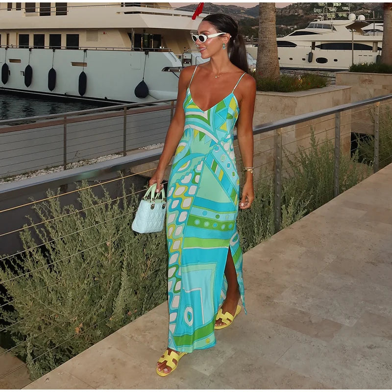 KK Chic Print Sling Long Dress