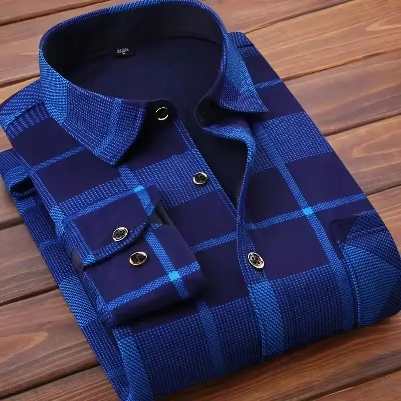 KK Men's Thick Warm Long Sleeve Plaid Shirts